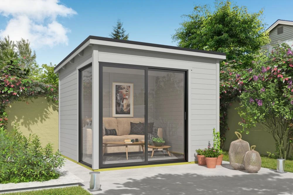 Outdoor Life Tuinhuis Julia 28 mm Vuren Platinum Grey 295 x 295 cm - Afbeelding 1